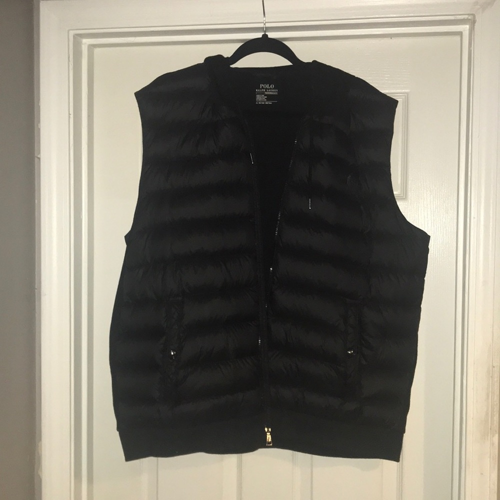 Men’s Polo Down Filled Black Puffer Vest with Hood